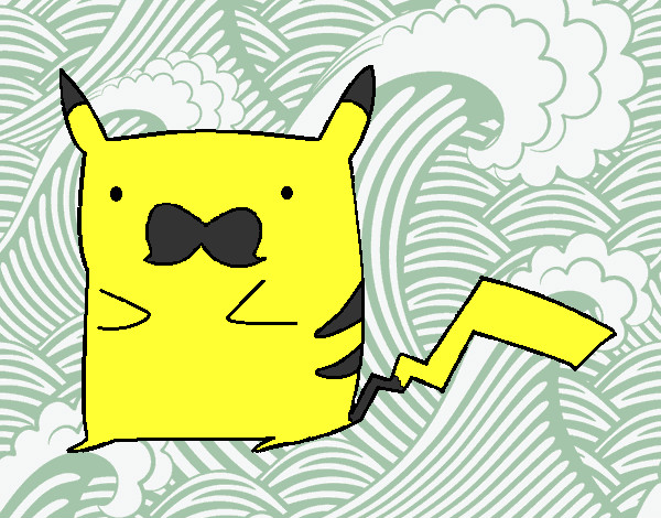 Desenho Pikachu com bigode pintado por Demi
