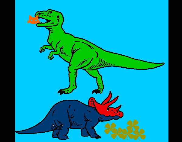 Desenho Tricerátopo e tiranossauro rex pintado por fabiof
