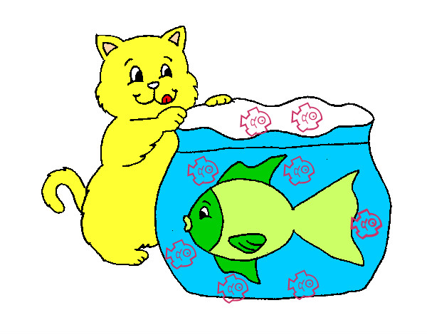 Desenho Gato e peixe pintado por bibiella