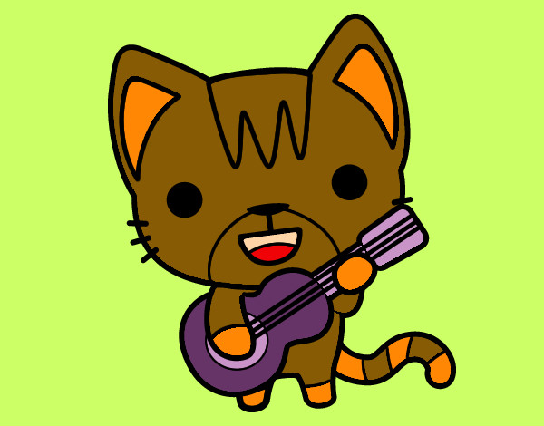 Desenho Gato guitarrista pintado por natynick