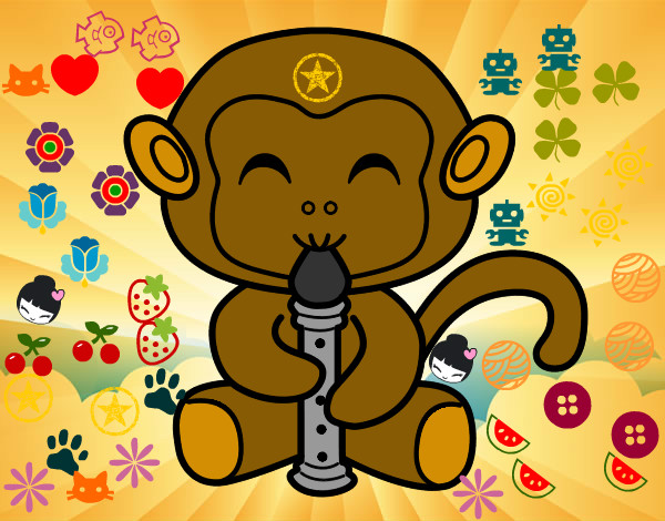 Desenho Macaco flautista pintado por luleo