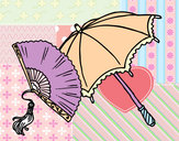 Desenho Leque e guarda-chuva pintado por MariaSM