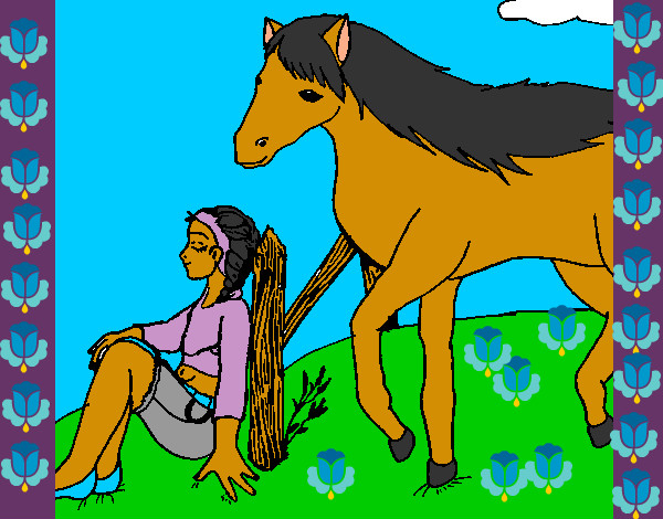 Desenho Menina e cavalo pintado por Maryi