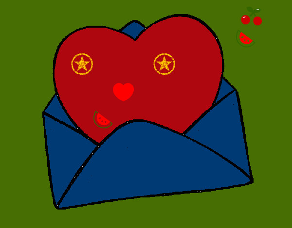 Desenho Coração num envelope pintado por Anapestana