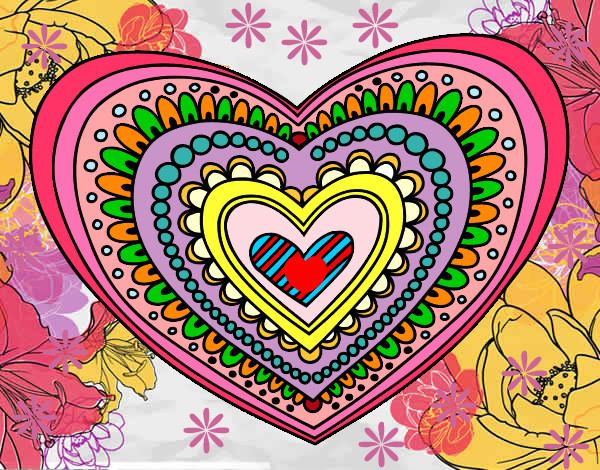 Desenho Mandala coração pintado por inesmateus
