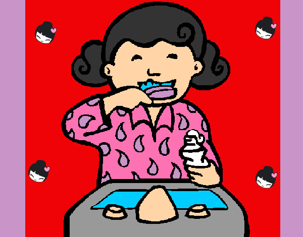 Desenho Menina a lavar os dentes pintado por Cristiinna