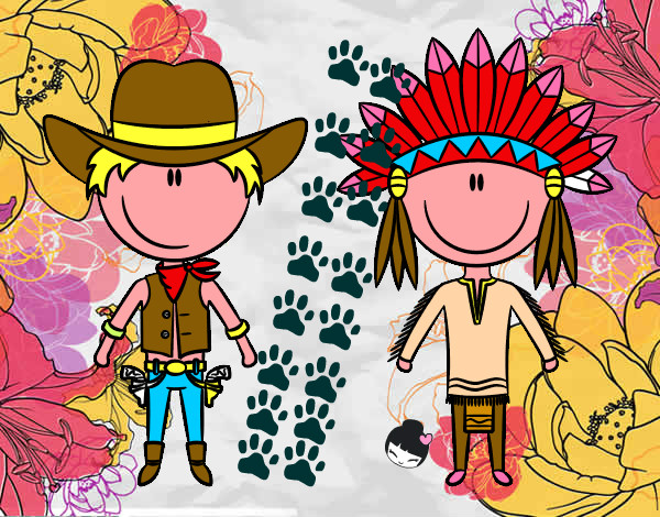 Desenho Vaqueiro e índio contentes pintado por nathanjesu