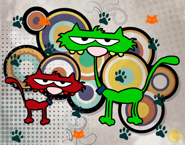 Desenho Gatos: Pai e filho pintado por scda