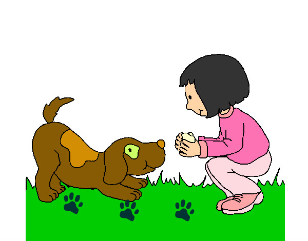Desenho Menina e cão a brincar pintado por MROBERTO