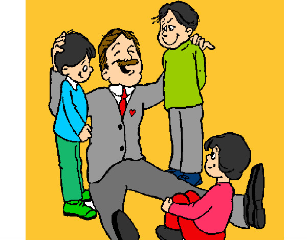 Desenho Papá com os seus 3 filhos pintado por scda