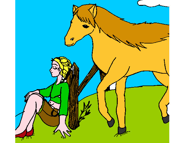 Desenho Menina e cavalo pintado por fatinhapen