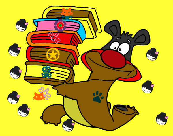 Desenho Urso com livros pintado por luamcc