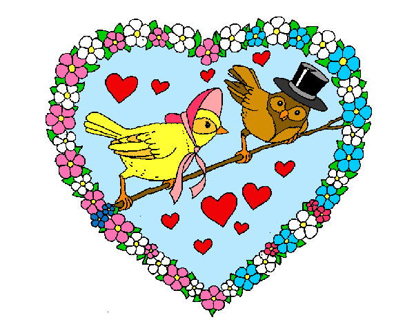 Desenho Coração com pássaros pintado por sralozano