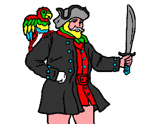 Desenho Pirata com um papagaio pintado por Thi1307