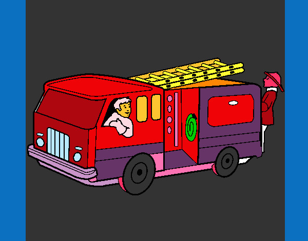 Desenho Bombeiros no camião  pintado por tattiane