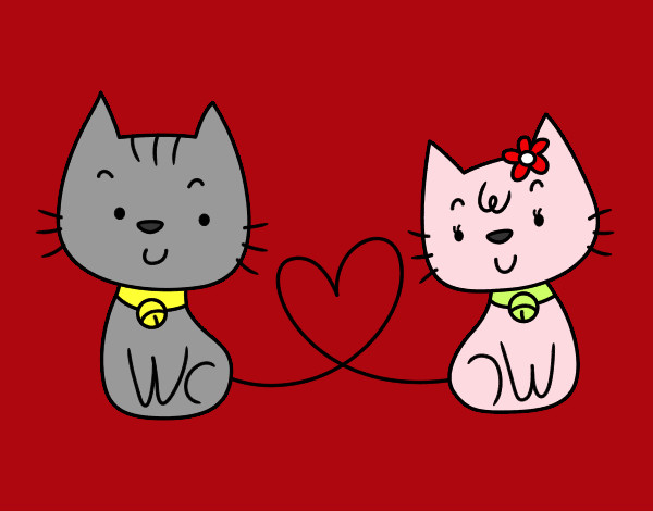 Desenho Gatos apaixonados pintado por cora