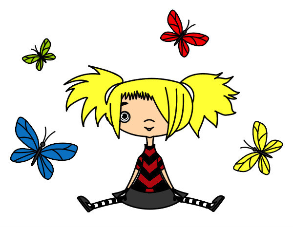 Desenho Menina com borboletas pintado por leni