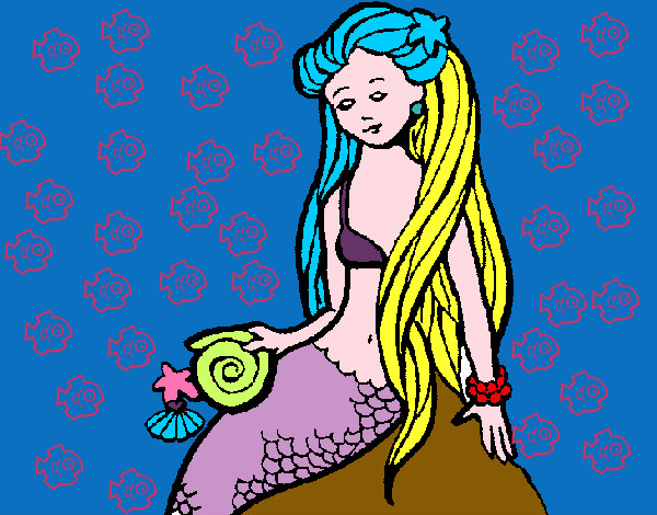 Desenho Sereia com caramujo pintado por Otavioetia