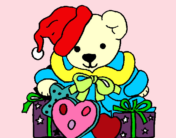 Desenho Ursinho com gorro natalício pintado por mica