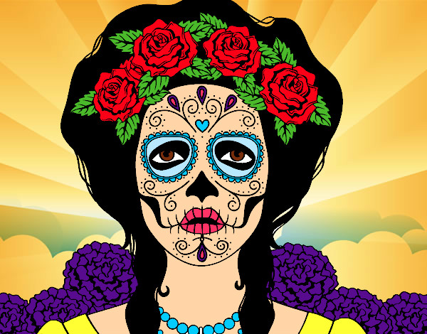 Desenho Feminino crânio mexicano pintado por LeticiaC