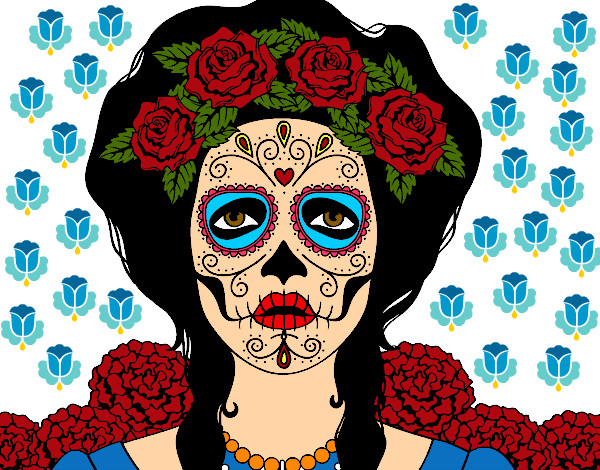 Desenho Feminino crânio mexicano pintado por NDuenha