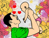 Desenho Pai e bebê pintado por Marcelita