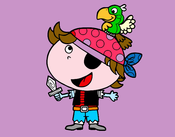 Desenho Pirata menino com papagaio pintado por alessandgi