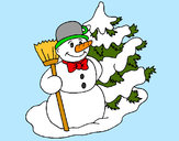 Desenho Boneco de neve e árvore de natal pintado por Bolinho7