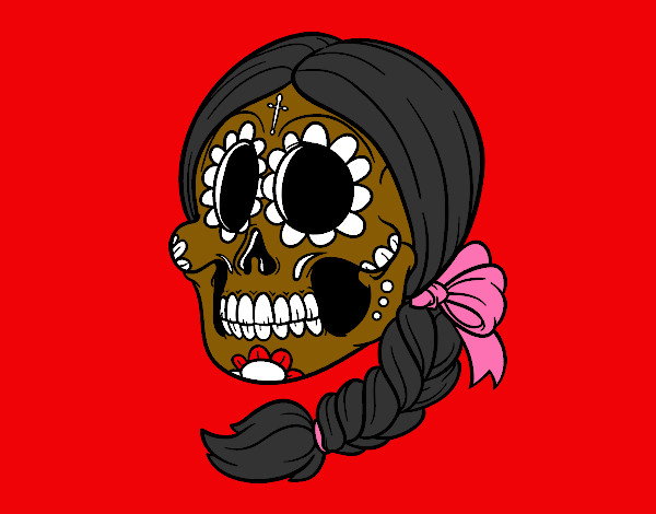 Desenho Crânio mexicano com trança pintado por lulima