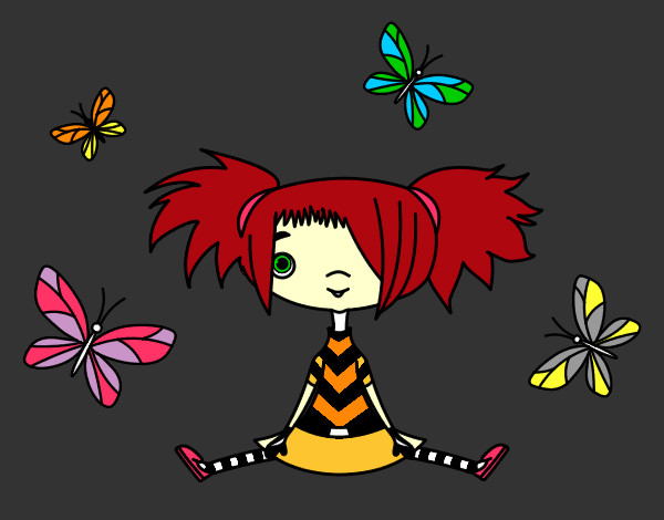 Desenho Menina com borboletas pintado por lulima