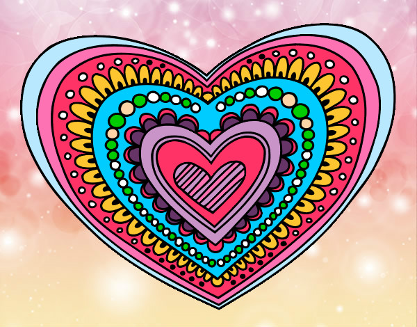 Desenho Mandala coração pintado por pipoca