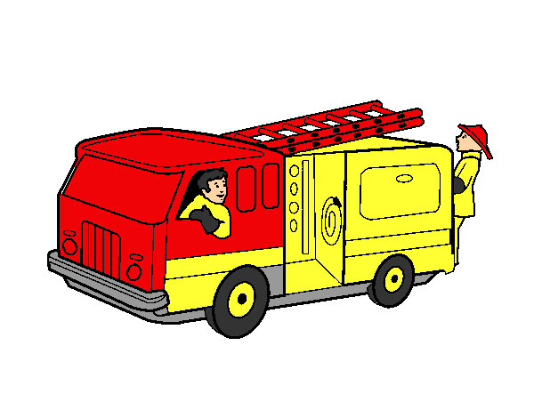 Desenho Bombeiros no camião  pintado por Edududu