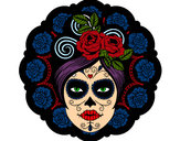 Desenho Crânio mexicano feminino pintado por Reeh