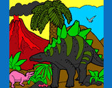 Desenho Família de Tuojiangossauros pintado por luce