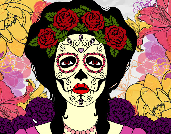 Desenho Feminino crânio mexicano pintado por jhonatan9