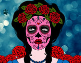 Desenho Feminino crânio mexicano pintado por Reeh