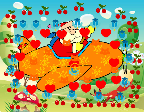 Desenho Santa no avião pintado por TULINHO
