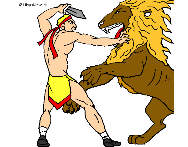 Desenho Gladiador contra leão pintado por rafa99