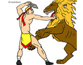 Desenho Gladiador contra leão pintado por rafa99