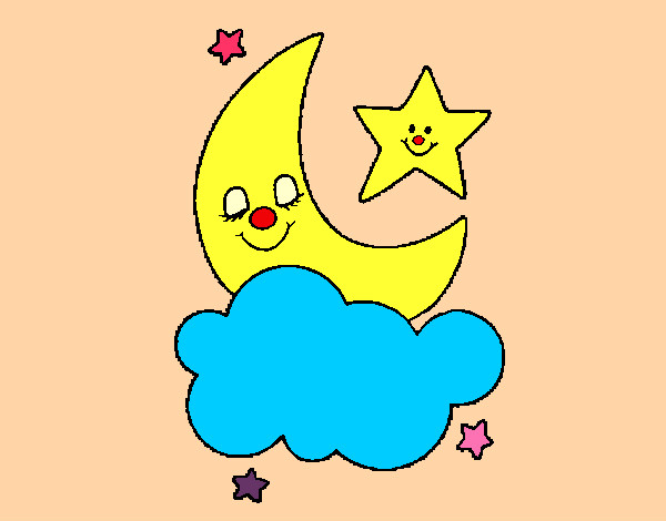 Desenho Lua e estrelas pintado por geisa89