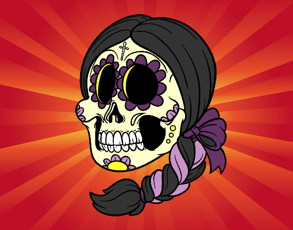 Desenho Crânio mexicano com trança pintado por marcelle41