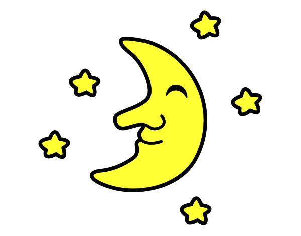 Desenho Lua com estrelas pintado por isad