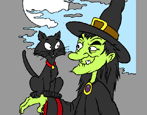 Desenho Bruxa e gato pintado por LYasser