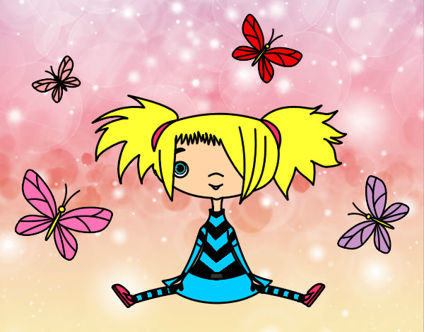 Desenho Menina com borboletas pintado por adilso
