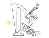 Desenho Harpa, flauta e trompeta pintado por LarissaV
