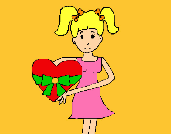 Desenho Moça coração pintado por mineiro