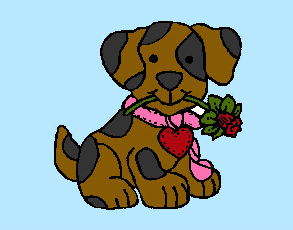 Desenho Filhote de cachorro com uma flor na boca pintado por greeadryan