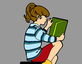 Desenho Menina a ler pintado por Vidafeliz