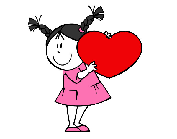 Desenho Menina com coração pintado por Bhunna