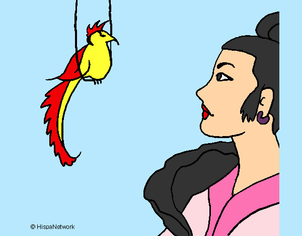 Desenho Mulher e pássaro pintado por Felizmuito